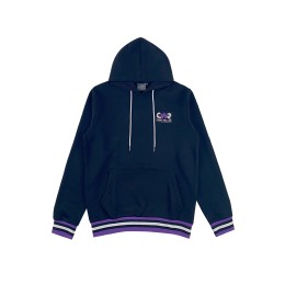 Customized women's long-sleeved hooded sweatshirt, contrasting color hood cord, embroidered LOGO, striped hem, movable sweatshirt, round toe cotton cord bib, royal blue Z628 Customized women's long-sleeved hooded sweatshirt, contrasting color hood cord, embroidered LOGO, striped hem, movable sweatshirt, round toe cotton cord bib, royal blue Z628